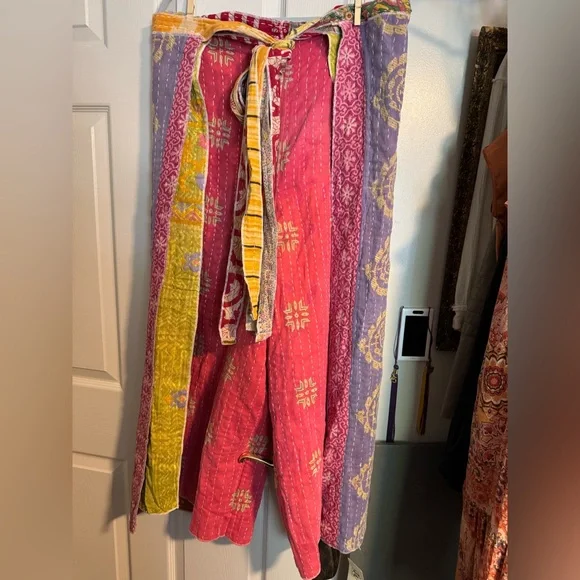 OOAK Kantha Wrap Reversible Wide Leg Pants - Picture 1 of 4